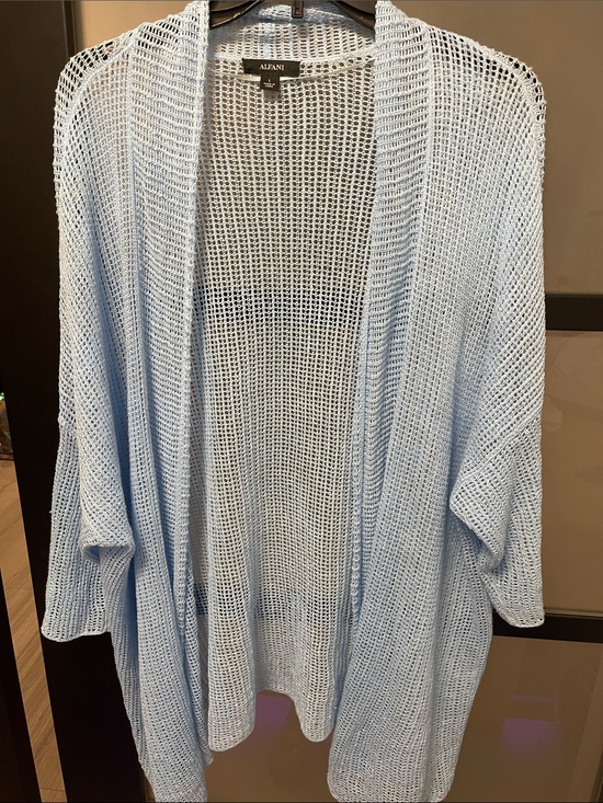 Alfani Sweaters - Alfani Pale Blue Open-Weave Cardigan